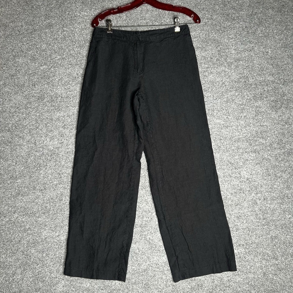 S Max Mara Womens Linen Pants Size 8 Wide Leg Black